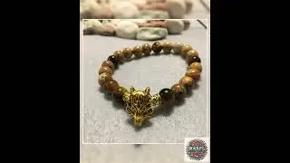 Custom Jewelry Wolf Bracelet for Men with Jasper & Tigers Eye Gemstone Beads- Bracelets for Women