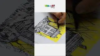 Dreamy House Sketch in Ink & Yellow ✍️ | SSM Art #shorts #shortvideo