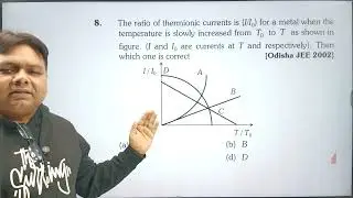 The ratio of thermionic currents is (I/I_0) for a metal when the temperature is slowly increased....