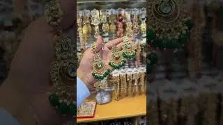 MOst Trending Kundan Stones Embraled Green Necklace Set Available In Stock😍🔥#jewellery #shorts