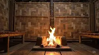 A Simple Fire, A Quiet Soul | Cozy Bamboo House Fireplace Ambience
