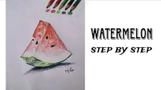 How to Draw a Slice of Watermelon &ndash; Easy Pencil Color Drawing