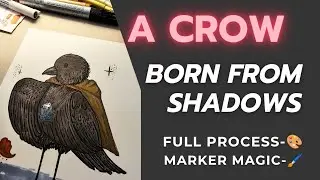 The Satisfying Process of Drawing a Crow with Markers | No Talking, Just whisper of colors.🐦&zwj;⬛