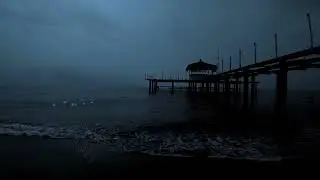 Soothing Night Beach Waves by the Pier