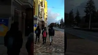 Footpath my city Stavropol city Russia.My friends are going to explore the city.