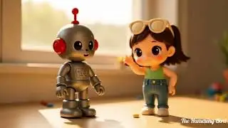 A cartoon Girl with robot friends @TheHummingBird17  #cartoon #forkids #painting #robot #animated 