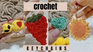 Cute Crochet Charms Collection 🧶🍓 | Strawberry, Heart, Sunflower & Emoji Keychains