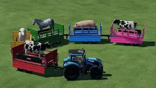 COLOURS OF ANIMAL TROLLY TRANSPORT WITH TRACTOR IN FS22!!