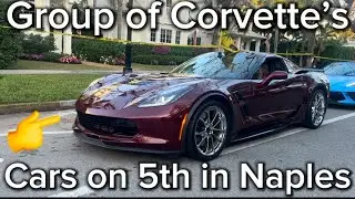 Group of Corvette&rsquo;s Pulling up to Cars on 5th in Naples, Florida