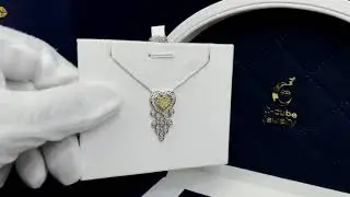 Natural Fancy Yellow illusion Cluster Pie cut heart Diamond Pendant with Chain