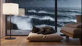 Black Kitten in a Cliffside Villa | Storm, Ocean & Purring ASMR for Sleep懸崖別墅中的黑色小貓｜窗外風雨海浪・ASMR 放鬆入睡