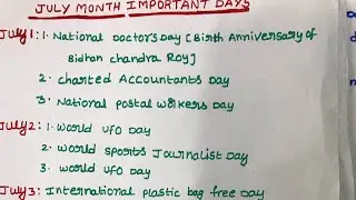 Important days of July # July month dates and days # July  current affairs # important days in July