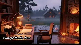 Vintage Radio Jazz in a Cozy Winter Cabin - Soft Piano Jazz & Fireplace Ambience for Sleepq