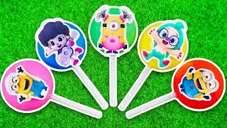 Satisfying Video ASMR Some Lot's of BIG Candy Shop lollipops Cocomelon Hogi Pinkfong Rainbow Minion