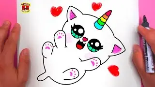 Cum se Deseneaza o PISICA UNICORN Dragalasa PAS CU PAS 🐈 КАК ЛЕГКО НАРИСОВАТЬ МИЛОГО КОТА, ЕДИНОРОГ РАДУГА