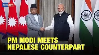 Delhi: PM Modi Meets Nepal PM Dahal At Hyderabad House