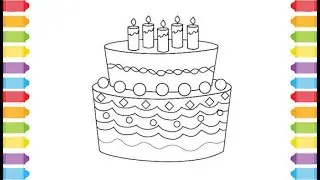 Drawing cake and coloring page for kids