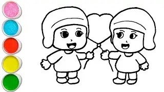 Cute Pocoyo and Friend With Balloon Drawing, Painting and Coloring For Kids and Toddlers_ Child Art