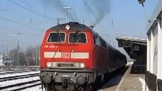 Germany: DB Class 218 diesel loco departs from Augsburg on a Regio train to Fussen