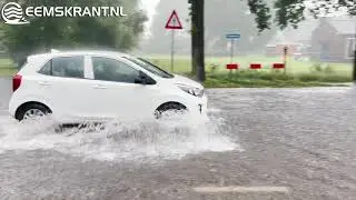 Straten in Siddeburen staan vol water na zware regenbui