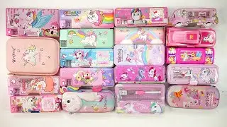 cute unicorn stationery collection 🤩 geometry, pencil box, hello kitty, sharpener,eraser,drawing
