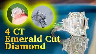 4 Carat Emerald Cut Diamond Engagement Ring with Trapezoid Side Stones|| Diamond District,New York