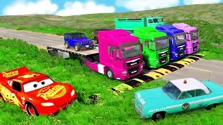 Flatbed Truck McQueen | Transportation with Truck - Pothole vs Car #20 | BeamNG.Drive Gameplay