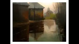 Oil painting lesson, Painting landscape  for beginners. (Time lapse, Tonalism.)