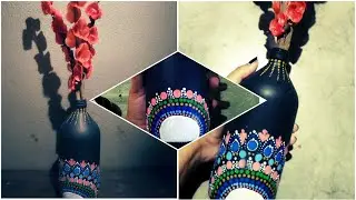 Easy dot Mandala bottle Painting🎨!!! Only using toothpick, matchstick, paintbrush etc. #dotpainting