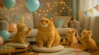 The Fat Orange Cat&rsquo;s Birthday Party &ndash; Cozy Family Celebration with Kittens