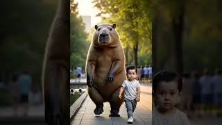 A beaver walking on two legs and boy #beaver #Ai