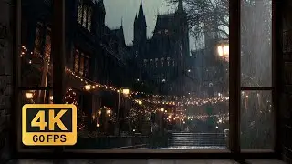Gloom Altar | 4K Midnight Café Window – Rain, Warm Coffee & Lantern-Lit Gothic Streets