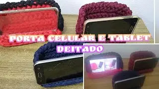Porta celular de fio de malha para celular deitado ou tablet @fazcroche