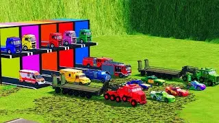 TRANSPORTING PIXAR CAR, EMERGANCY CAR, POLICE CAR, BIG TRUCK TRAILER FOR TRANSPORTING !  FS22 #21