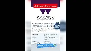 Life Science research Technician Jobs Opportunity ✨ Apply Now #phdjobs #biology #jobsinuk #careers