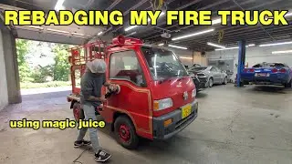JDM kei fire truck lettering decal clean up and restoration - The magic juice xylene at work
