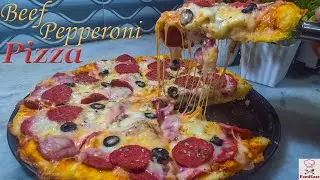 Beef Pepperoni Pizza | Domino's Style Pepperoni Pizza | Homemade Pepperoni Pizza | Baking | FoodEase