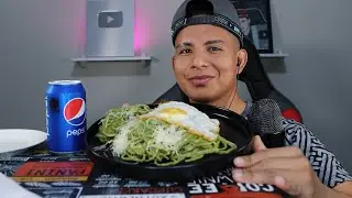 ASMR COMIENDO TALLARINES VERDES CON HUEVO FRITO - RECETAS DE TIKTOK