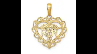14k Yellow Gold RN Registered Nurse Heart Pendant, 18x18mm