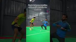 Fast defence practice with multi shuttle badminton in training for doubles #badminton #badminton