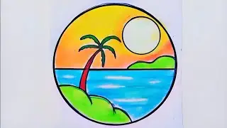 circle scenery drawing। beautiful scenery drawing with oil pastel #youtube #oilpastel #art