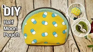 DIY Half Moon Pouch with a round bottom | Makeup Bag Zipper Pouch Sewing Tutorial | 丸底のDIYハーフムーンポーチ