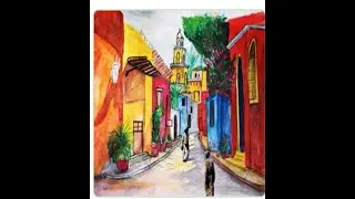 Easy Steps to Draw a Vibrant Street Scene\\رسم سكة عمانية بالالوان المتباينة