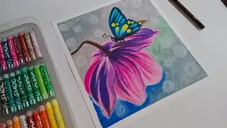 how to draw butterfly scenery using oil pastel| glowing butterfly drawing step by step tutorial