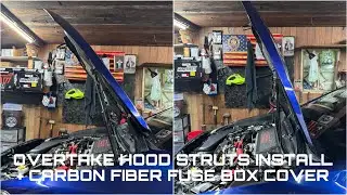 OVERTAKE Hood Struts + Revel GT Carbon Fiber Fuse Box Cover Install on STI