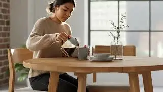 Брашированный круглый обеденный стол Таула из массива дуба