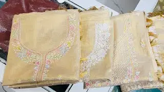 Bhagalpuri Famous Tissue Linen Suit Churidar Dress material Kashmiri Work 3pices set/Mohey desi