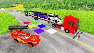 Flatbed Truck McQueen | Transportation with Truck - Pothole vs Car #88 | BeamNG.Drive Gameplay