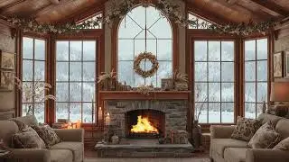 Snowing cozy new year fireplace environment  .4k TV screensaver for Relaxing, Sleep, Study, Enjoy