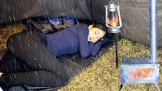 Hot Tent Rain Camping in Heavy Rain All Day! - Trapped in the fog at night